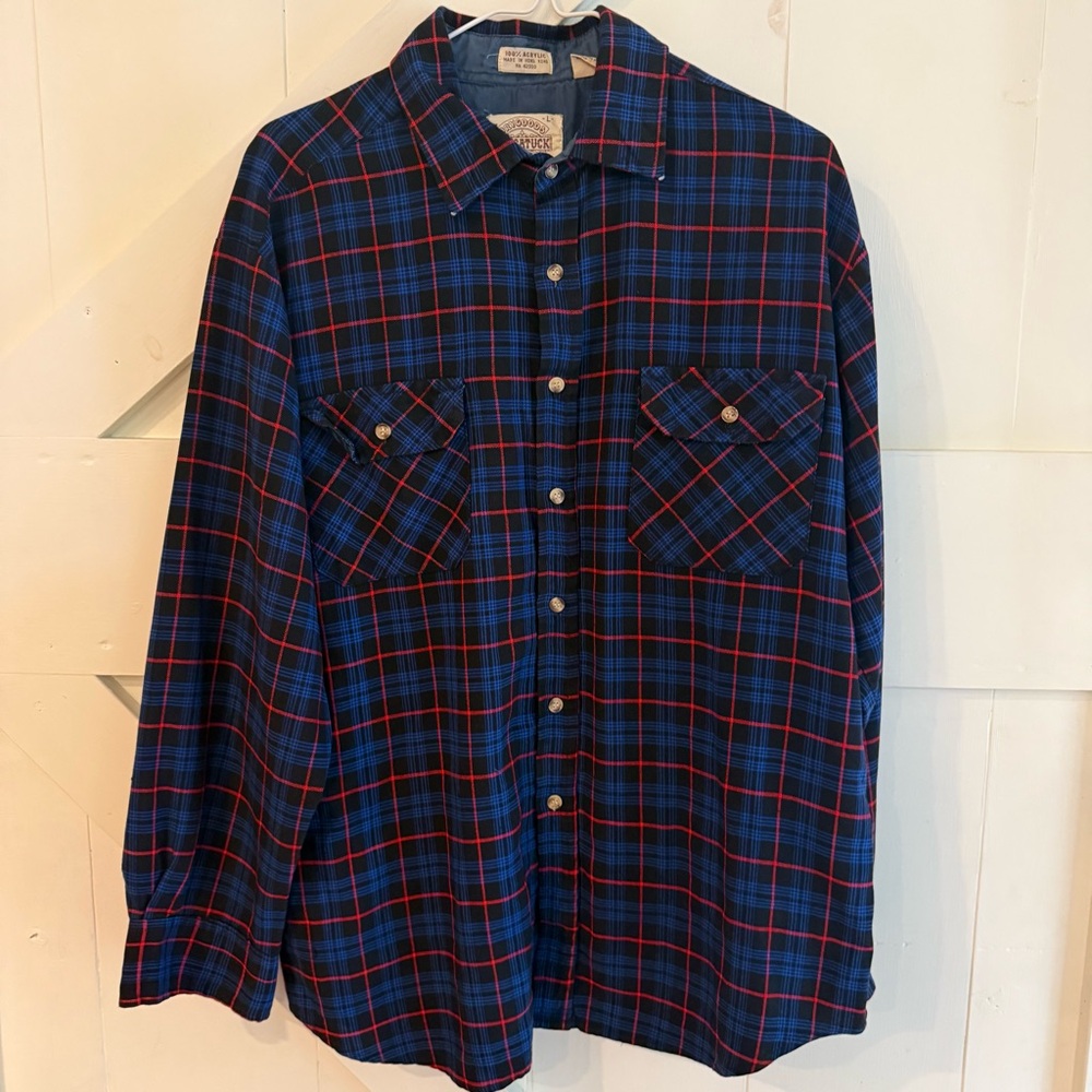 Saugatuck Drygoods Men's‎ Black/Blue/Red Plaid Shirt Button Down Large Western